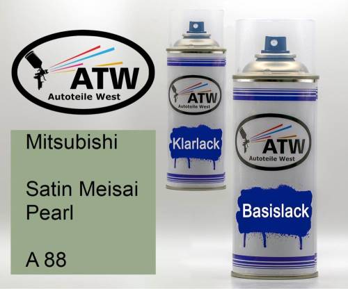 Mitsubishi, Satin Meisai Pearl, A 88: 400ml Sprühdose + 400ml Klarlack - Set, von ATW Autoteile West.